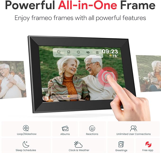 Skyrhyme 10.1 Inch Digital Picture Frame with 32GB Storage, Frameo WiFi Digital Photo Frame, 1280 * 800 IPS Touch Screen, Auto-Rotate Slideshow, Easy to Share Photo/Video via Free App