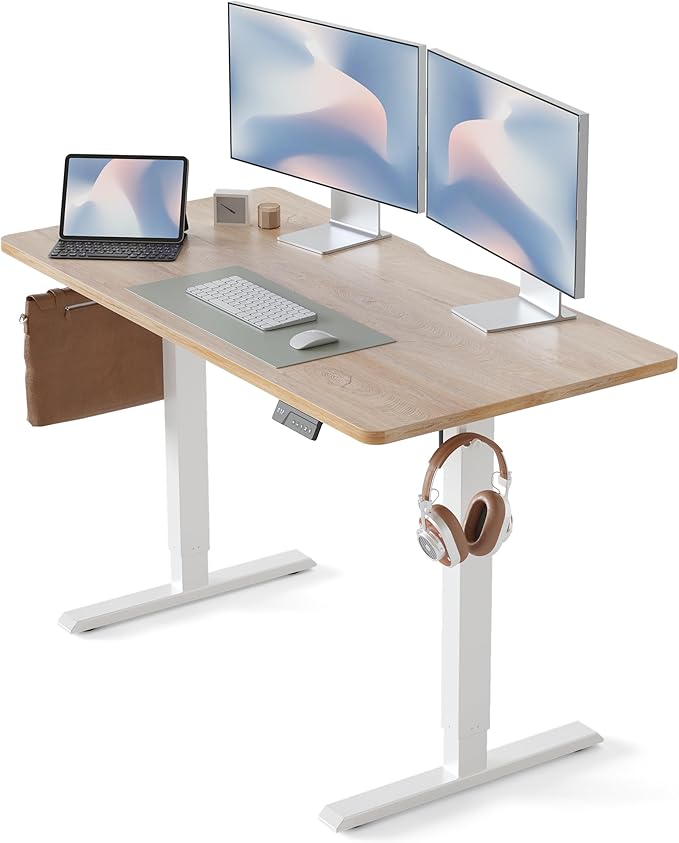 CubiCubi Electric Standing Desk, 48 x 24 Inches Height Adjustable Sit Stand Desk, Ergonomic Home Office Computer Workstation, Maple