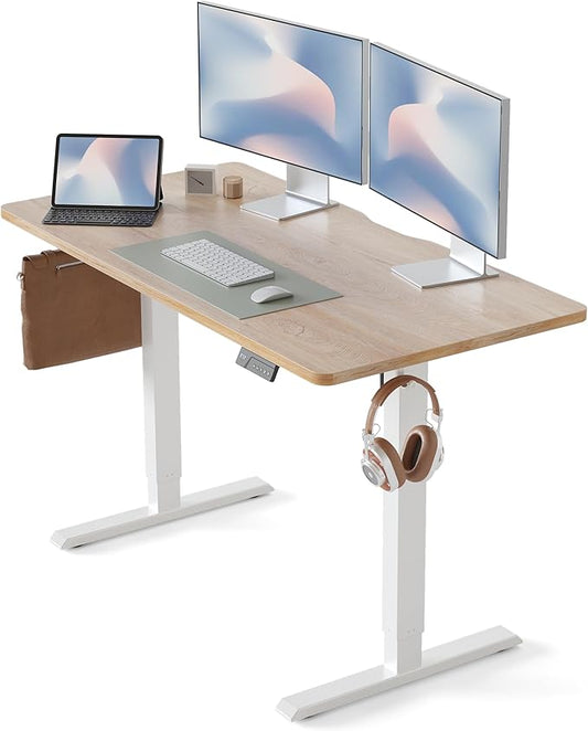 CubiCubi Electric Standing Desk, 48 x 24 Inches Height Adjustable Sit Stand Desk, Ergonomic Home Office Computer Workstation, Maple