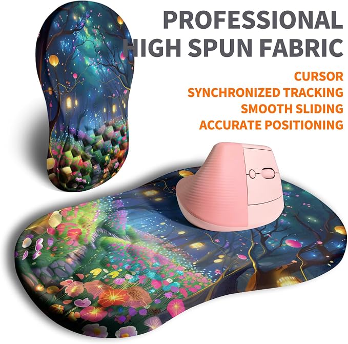 Ergonomic Joint Wrist Support Mouse Pad with Memory Foam Cushion Massage Bump, Carpal Tunnel Pain Relief Mousepad Slope Design for Wrist Rest, 11.8x7.9 in, Fantasy Forest