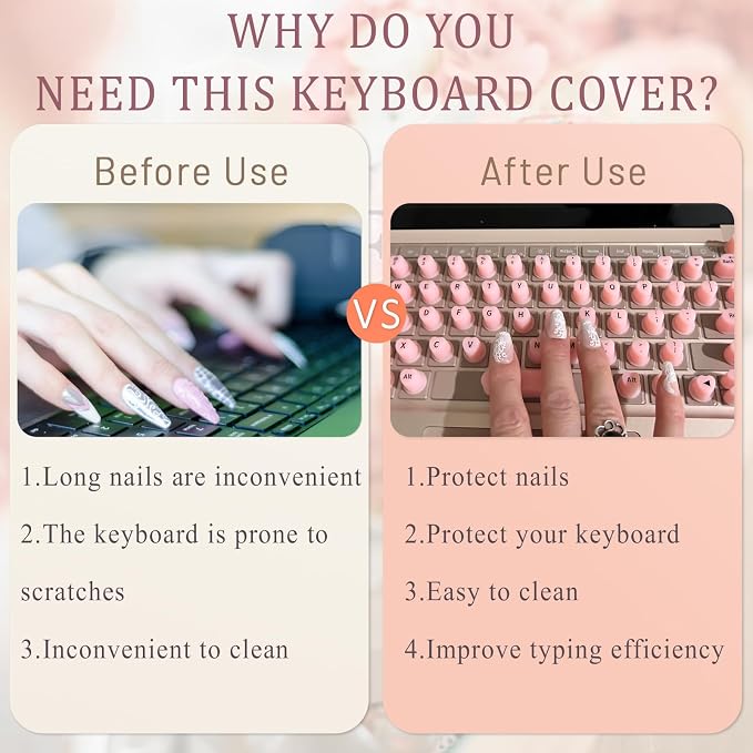 Keyboard Cover for Long Nails, Acrylic Gel Nails - Silicone Keyboard Protector Skin with Raised Keys for Typing and Gaming, Compatible with MacBook Pro/Air 13"/14"/15"/16" 2020-2025 (Black)