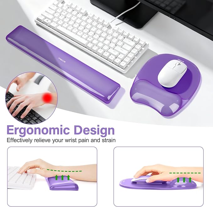 MOSISO Cooling Gel Wrist Rest Support for Mouse Pad&Keyboard Set, Purple | Irregular Oval Ergonomic Mousepad Keyboard Pad Non-Slip Base Home/Office Pain Relief&Gel Easy Typing Pad for Computer Laptop
