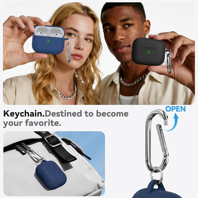 Ljusmicker for AirPods Pro 3 Case 2025 with Cleaner Kit,Midnight Blue | Soft Silicone Protective Cover for Apple AirPod Pro 3rd Generation Case with Keychain for Women Men,Shockproof