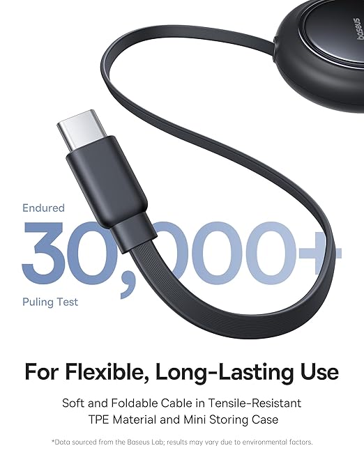 Baseus Retractable USB C Cable, 100W 2 in 1 USBC to USBC Multi Fast Charging Cable, 5 Length Presets, 4ft 5A Type C Charger Cord for iPhone 17 Pro/Plus/Max, Galaxy S24/S23, iPad Pro, Tablet