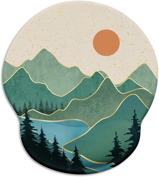 LIMKRIAN Ergonomic Mouse Pad with Wrist Rest, Sunrise Mountain Desk Decor | Non-Slip PU Base, Smooth Surface, Cooling Gel Eases Wrist Pain, Comfort Wrist Support, Cute Office Supplies Desk Accessories