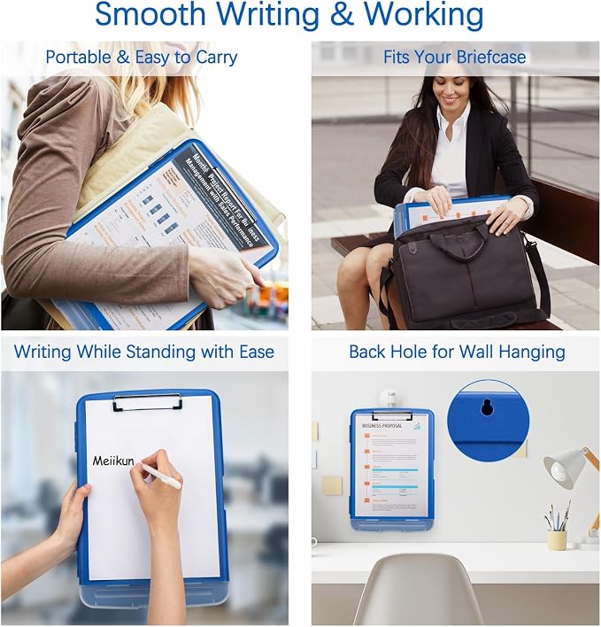 Meiikun Clipboard with Storage, Plastic Clipboards 8.5x11 with Pen Holder, High Capacity Nursing Clipboard Folder, Side Opening Storage Clip Board for Office Work Nurses Teachers (Blue)