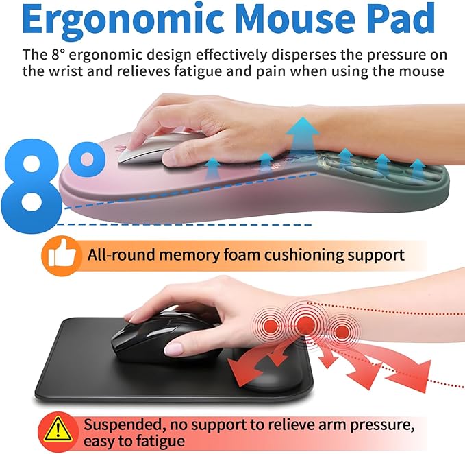 YIWEI Ergonomic Mouse Pad with Wrist Rest for Carpal Tunnel Pain Relief | Memory Foam Wrist Support,Non-Slip Rubber Base, Keyboard Computer Mousepad,Lycra Cloth Surface,Gaming Home Office,Hummingbird
