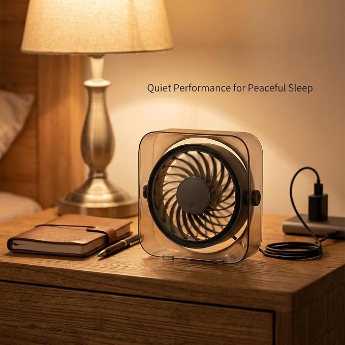 OTPEIR Mini Desk Fan, Powerful Yet Gentle Airflow Small Desktop Fan with 3 Speed Settings, Adjustable Angle One-Button Control, Detachable Easy-Clean Design, USB Desk Fan for Office Bedroom,Grey