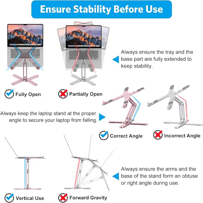 OMOTON LA10 360° Rotating Laptop Stand Riser Foldable for Desk, Pink | Aluminium Aolly, Adjustable Height Angles, Collaborative Work, Easy Storage, Fits Laptops up to 17", for MacBook Pro/Air HP