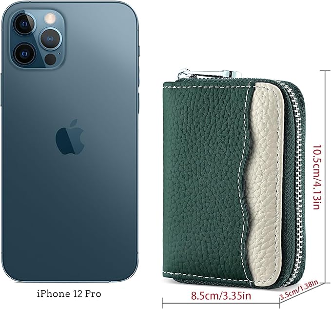 Linno RFID 20 Slots Credit Card Holder Genuine Leather Small Wallet for Women or Men with Zipper