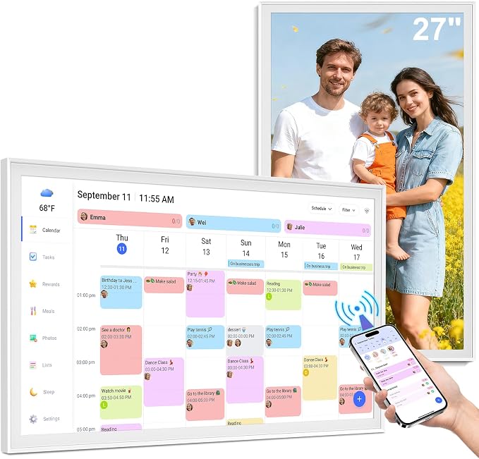 27 inch Smart Calendar Max, Digital Calendar & Chore Chart, Family Organizer with Interactive Touchscreen Display – Wall Mountable in Portrait or Landscape, Gifts for Women Men
