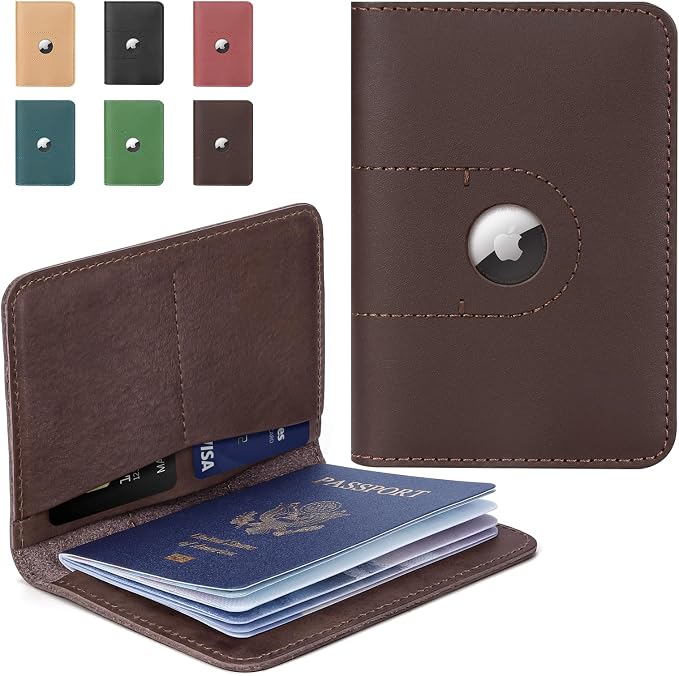 ALLIVE Passport Holder for Travel, Genuine Leather Passport Holder with AirTag Slot for Women and Men, Passport Cover Wallet Travel Must Haves Airport Essentials, Travel Gifts, Brown