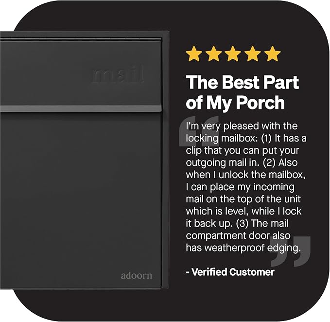 Adoorn Lockable Wall Mount Mailboxes for Outside - Large Anti-Theft Locking Mailbox for Letters - Weatherproof Construction - Durable Steel - 18.5" H x 15" L x 7.5" D - Black