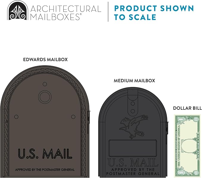 Architectural Mailboxes Edwards™ Weather-Resistant Steel Metal Post Mounted Mail Box for Outside, Bronze, Large Curbside Mailbox, USPS Approved for Residential Delivery