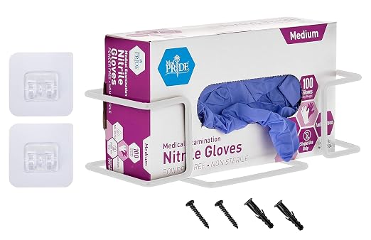 Alpine Industries Single Box Wire Wall Mount Glove Dispenser - Mounted Organizer Rack for Disposable Surgical Glovebox & Tissue Boxes - Hanging Lab & Kitchen Storage (White, 1 Box)