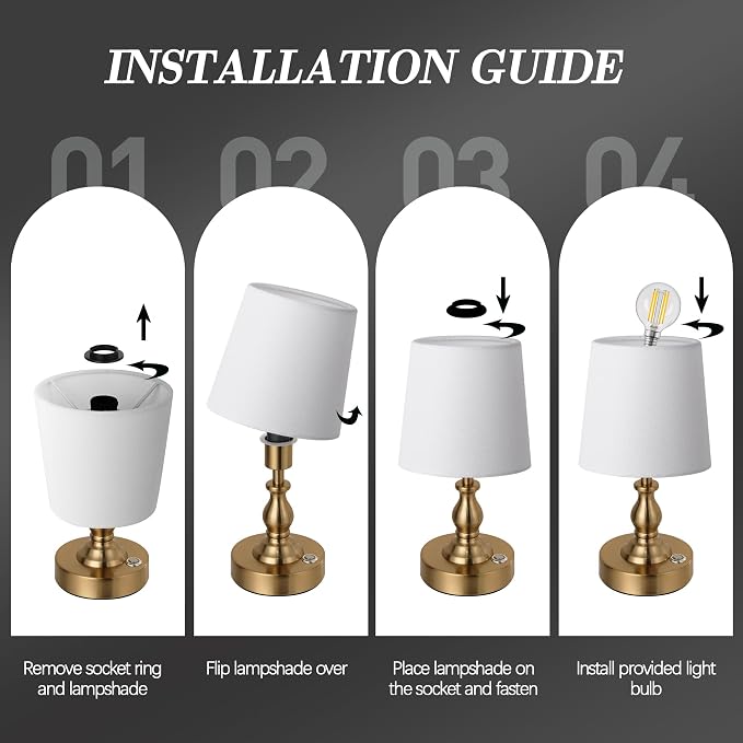 Mini Cordless LED Table Lamp, 5200mAh Rechargeable Battery Operated Lamp, 3-Level Brightness, Touch Dimmable Desk Lamp, Bedside Night Light for Patio Camping Restaurant Home, Antique Brass