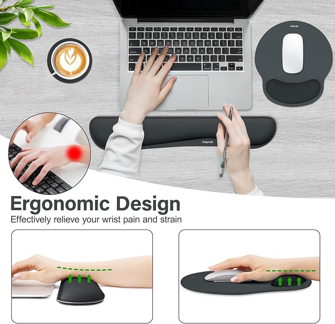 MOSISO Wrist Rest Support for Mouse Pad&Keyboard Set, Slate Gray | Streamline Ergonomic Mousepad&Coaster Non-Slip Base Home/Office Pain Relief&Easy Typing Pad with Soft Cloth&Silicone Lining