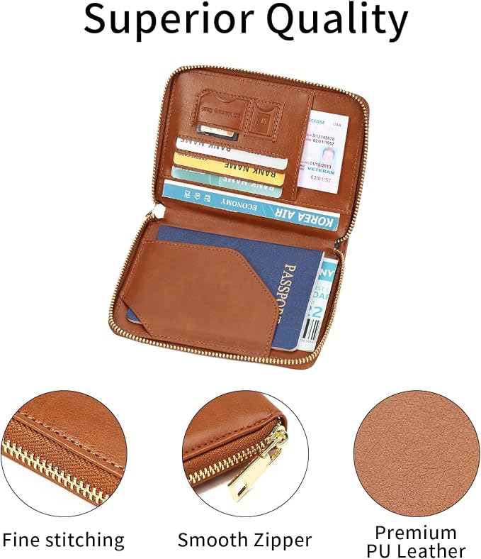 Travel Passport Wallet RFID Blocking Passport Holder-Women and Men with Zippered Ladies Passport Cover