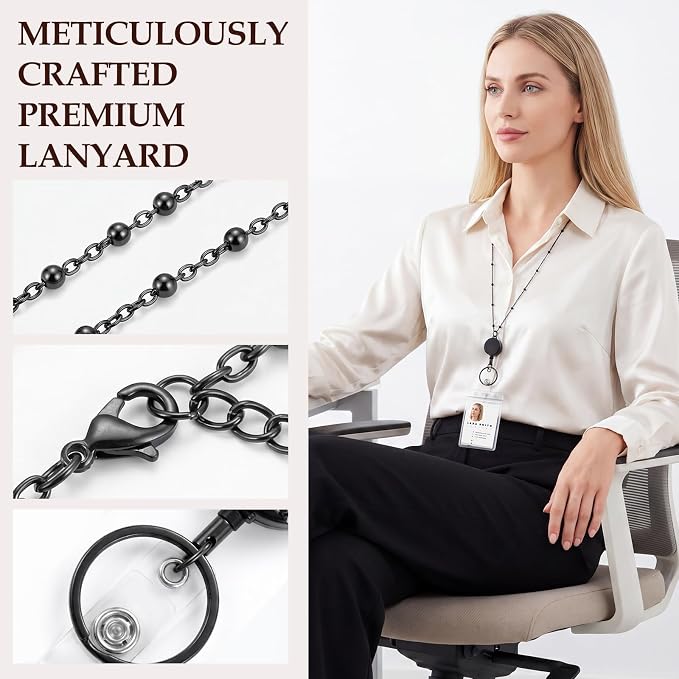 Lanyards for Id Badges, 3 Pack Badge Lanyard with 6 Pcs Badge Holder, Retractable Badge lanyards Id Holders for Girl Women Men (Black, Silver, Rose Gold)
