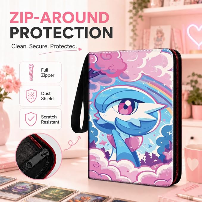 1008 Cute Card Binder 9 Pocket, 3-Ring Trading Card Binder with 56 Page Removable Sleeves, High Storage Waterproof Trading Card Holder Collection Card Album Organizer Case for TCG Cards - Blue