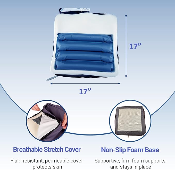 M PAIN MANAGEMENT TECHNOLOGIES Alternating Pressure Wheelchair Cushion by MobiCushion - Pneumatic Air Pillow - Relief for Pressure Sores - Blue
