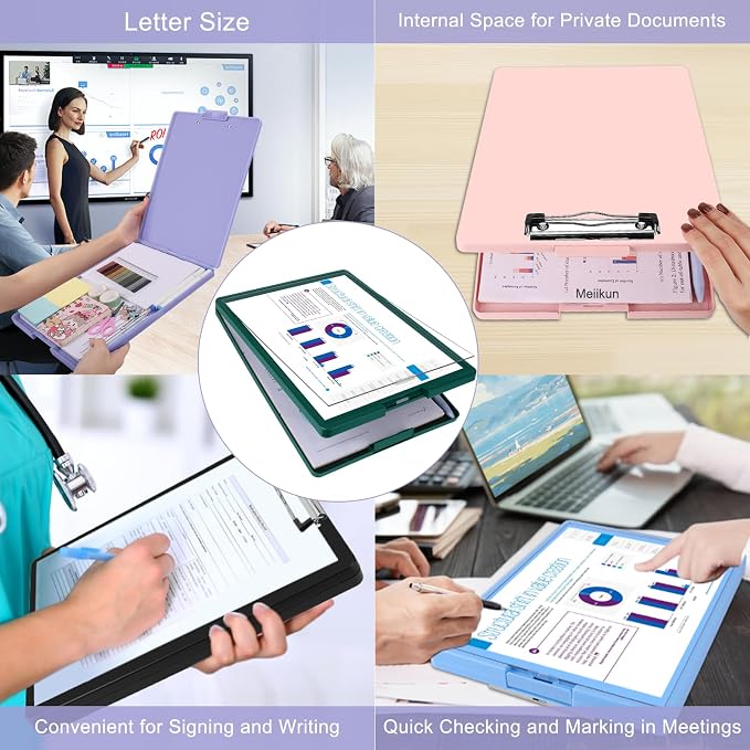 Meiikun Clipboard with Storage, Plastic Clip Boards 8.5x11 Folder with Clear Panel for Dry Erase Quick Reference, Clip Board Storage Clipboards Case for Teacher School Office Supplies (Pale Purple)