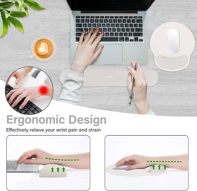 MOSISO Wrist Rest Support for Mouse Pad&Keyboard Set, Stone Gray | Circle Curved Ergonomic Mousepad Non-Slip Base Home/Office Pain Relief&Easy Typing Pad with Soft Cloth&Silicone Lining