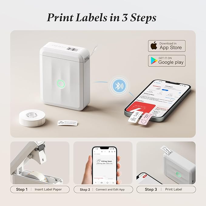 NIIMBOT Label Maker Machine Bluetooth Label Printer for School Home Office Organization, Wireless Mini Labeler D110 Upgraded Version, Label Machine with 3 Labels, White