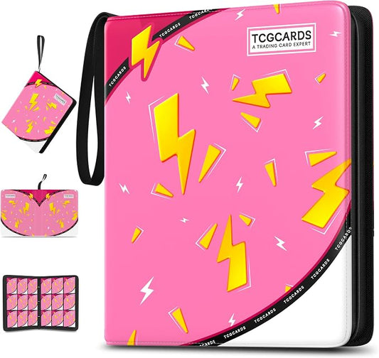 Trading Card Binder 9 Pocket,900 Pocket Card Collection Binder with 50 Removable Sleeves,PU Waterproof Top Card Book,3-Ring Zipper Collectible Trading Card Album for MTG/TCG/Card Holder Gift（Pink）