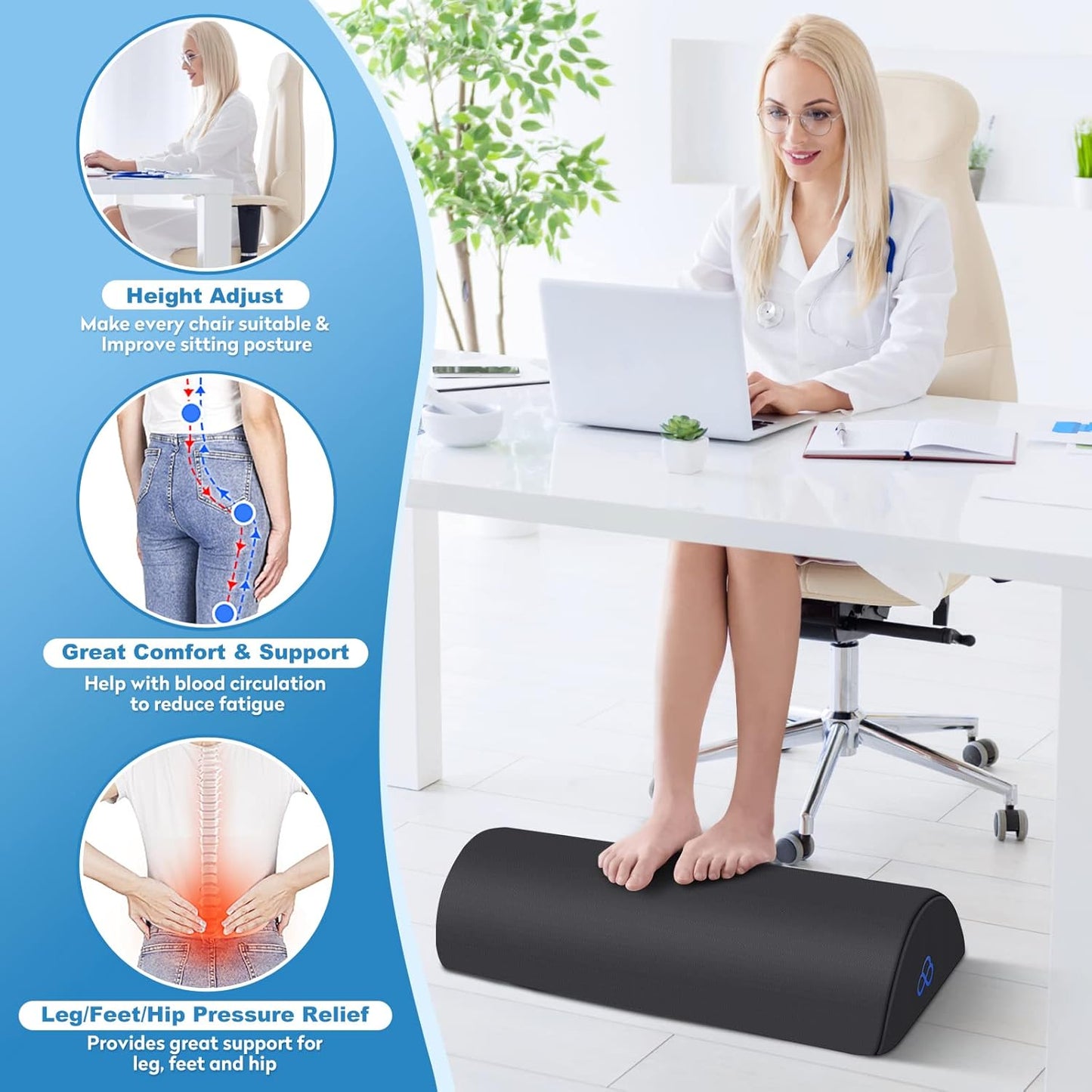 StepLively Foot Rest Ergonomic Pillow for Under Desk at Work, Anti-Fatigue Footrest Support Pillow for Fatigue & Pain Relief, Comfortable for Office Chair, Car Seat & Gaming Chair - Grey, Large