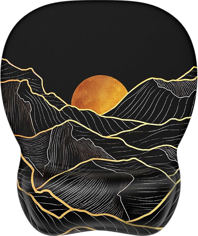 MROCO Ergonomic Mouse Pad with Gel Wrist Rest, 9.4 x 8.1 in, Golden Rise | Ergonomic Shape Design, Multiple Pattern Options, Gel Wrist Comfort, Smooth Lycra Surface, Non-Slip PU Base