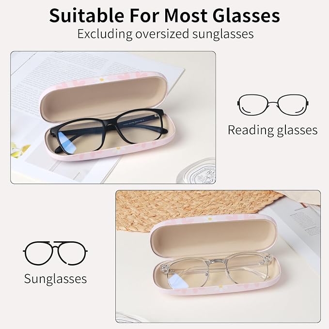 Glasses Case Hard Shell, Leather Protective Case for Sunglasses with Cleaning Cloth, Cute Eyeglass Cases for Women