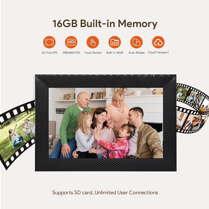 Digital Picture Frame, 10.1-inch High Definition Touch Screen, 16GB Memory, Digital Photo Frame with Automatic Rotation Feature.Gift for Mother's Day, Parents, Grandparents