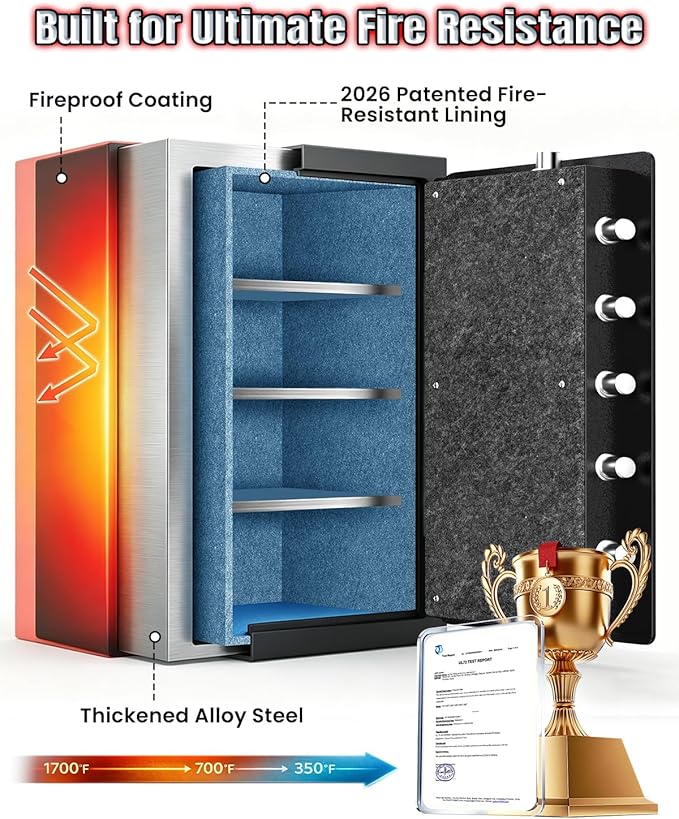 35 Mins Fireproof Safe - 7.5 Cu Ft Home Safe Box, Fire Proof Safes, Security Safe Box with Digital Keypads for Home Office, Cash, Files,Keypad