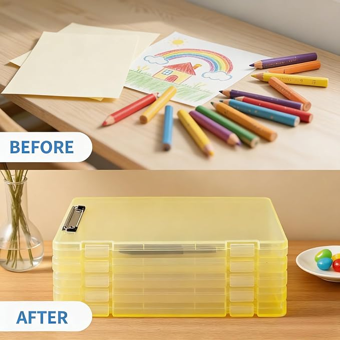 2 Pack Letter Size Clipboard with Storage 8.5 * 11, Plastic Clear Yellow Clipboard File Box A4 Nursing Clip Board for School & Office with Christmas Stickers (Clear Yellow)