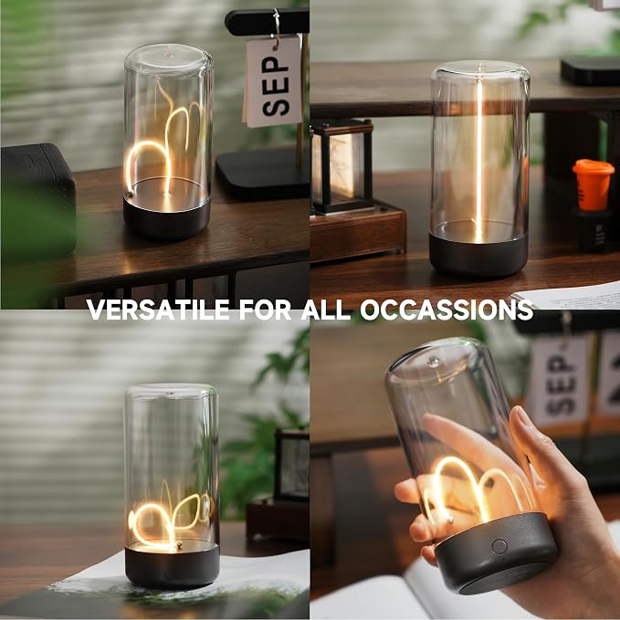 Mini Minimalist Table Lamp, Cordless Rechargeable Ambient Light, Dark Gray