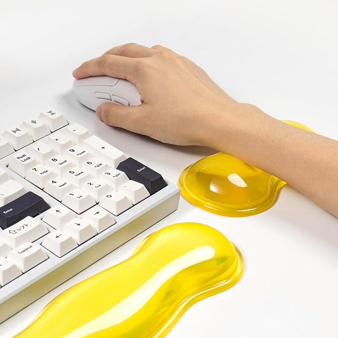 Gel Keyboard and Mouse Wrist Rest Set – Clear Wrist Rest for Computer Keyboard 60%/68%/75%, Comfort & Support for Typing and Gaming(Light Yellow)