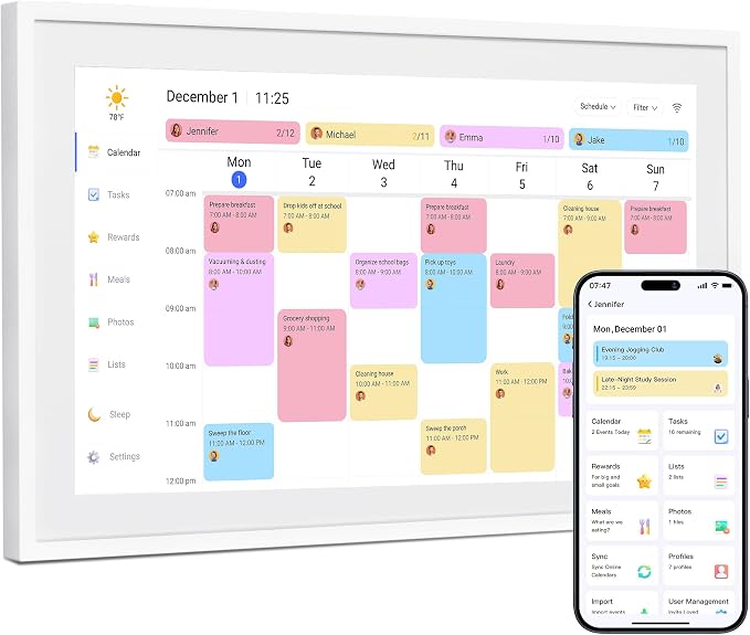 Dragon Touch 15.6 inch Digital Calendar Chore Chart – Interactive Touchscreen, Smart Family Planner, Digital Picture Frame Best Gifts for Christmas, Wedding, Mom