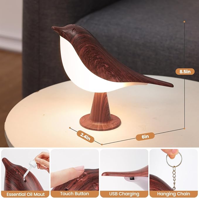 2Pack Small Cute Bird Table Lamp, Touch Bird Night Light, Cordless Bedside Lamp, Desk Lamp for Reading, 3-Way Dimmable USB Rechargeable Battery 2600mAh Nightstand Lamp for Bedroom, Home/Office Decor