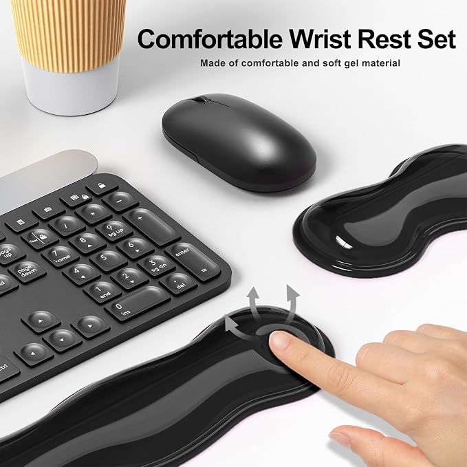 MOKURU Gel Keyboard and Mouse Wrist Rest Set, Comfort Ergonomic Wrist Support, for Wrist Pain Relief, Computer Keyboard Wrist Rest (Black)