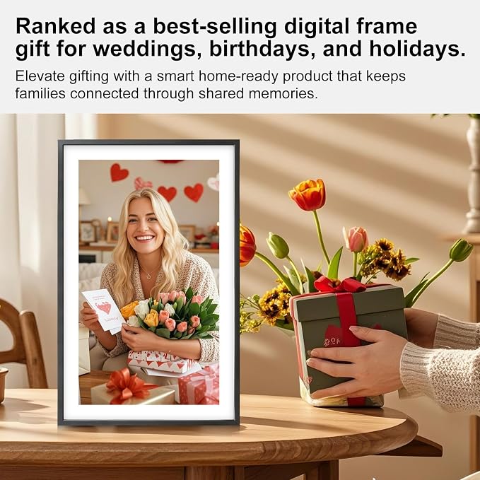 Frameo 15.6 Inch Large Digital Photo Frame, Digital Picture Frame WiFi with 32GB, 1920 * 1080 IPS HD Touch Screen, Electronic Picture Frame IPS Touch Screen， Auto-Rotate, Gifts for Mom, House Warming