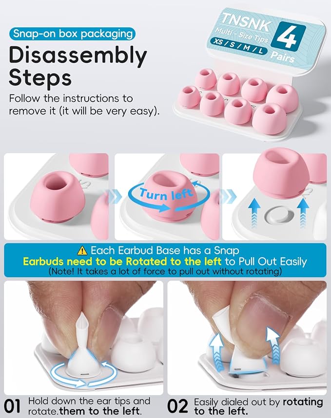4 Pairs Replacement Ear Tips for AirPods Pro 1st /2nd(Pink) | with Noise Reduction Hole,Built-in dust Guard Screen Silicone Ear Tips with Cleaning Pen