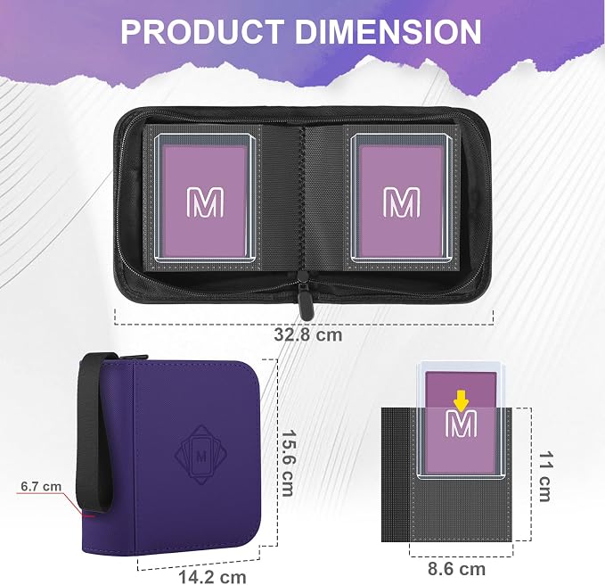 1 Pocket Toploader Binder Holds 40 Cards with 20 Sleeves Collectible Trading Card Album, for 3x4 Toploaders Hard Cases for TCG, MTG, Sports, Baseball, Football, Small Sports Card Book (1Purple)