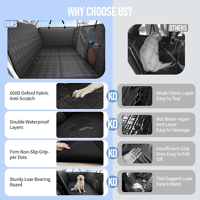 PROZAR Dog Car Seat Cover for Back Seat, Hard Bottom Back Seat Extender, Pet Cover for Dogs - Supports 400lbs, Back Seat Pet Cover, Dog Hammock for Full-Size Trucks/SUVs, 60in -Black