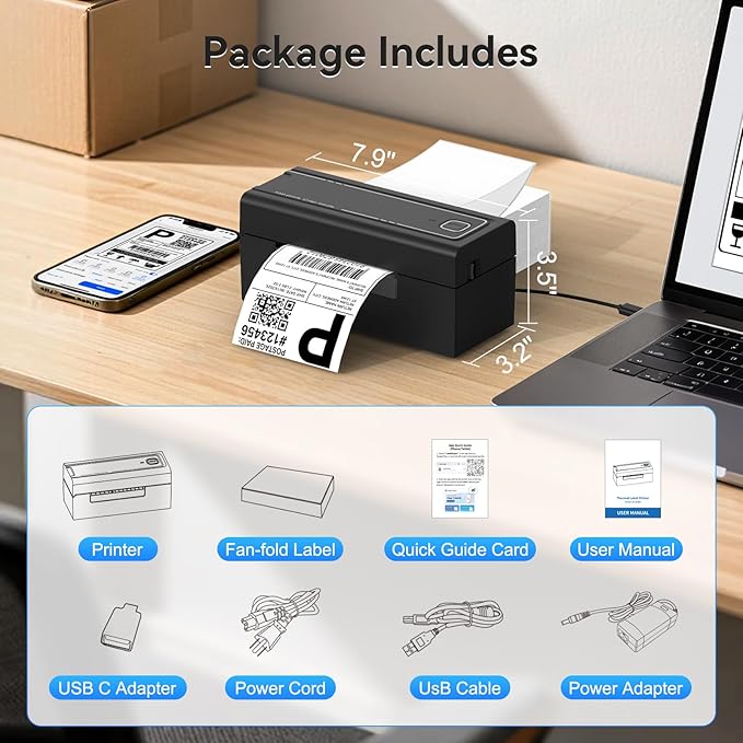 Bluetooth Thermal Label Printer, Wireless 4x6 Shipping Label Printer for Small Business & Shipping Packages, Support iPhone, Android, Windows, macOS, Work for Amazon, Ebay, Shopify, Etsy, USPS