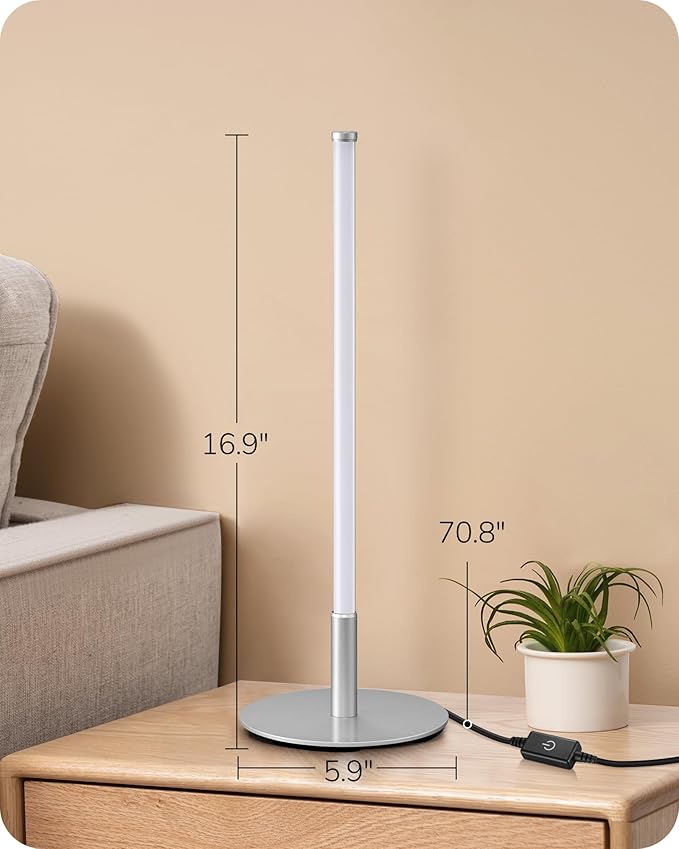 EDISHINE LED Table Lamp, Modern Desk Lamps for Living Room, Silver | 3 Color Temperature, Stepless Dimmable, 6W, Metal Finish, Slim Style for Bedroom, Living Room, Corner