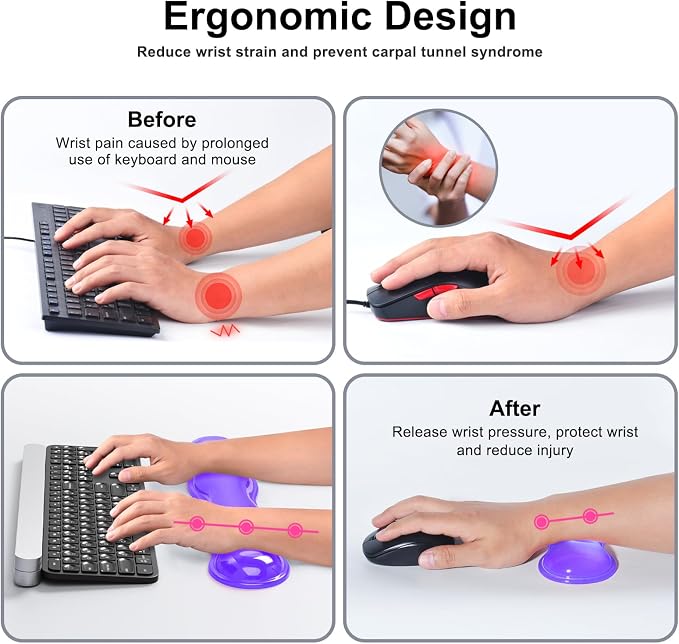 MOKURU Gel Keyboard and Mouse Wrist Rest Set, Comfort Ergonomic Wrist Support, for Wrist Pain Relief, Computer Keyboard Wrist Rest (Purple)