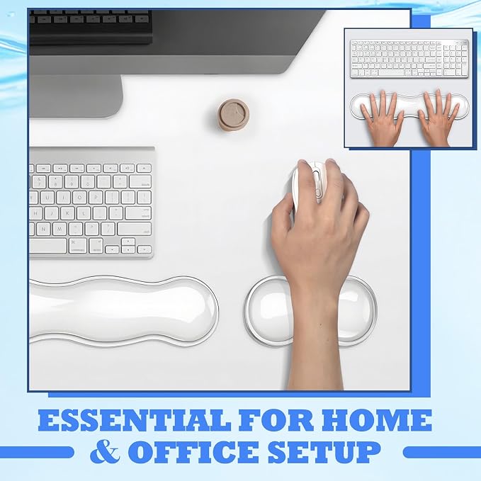 Silicone Gel Keyboard and Mouse Wrist Rest Set, Ergonomic Cool Non-Slip Pad for Typing Pain Relief, Comfort Support for Office Home Computer Laptop, White ﻿ ﻿