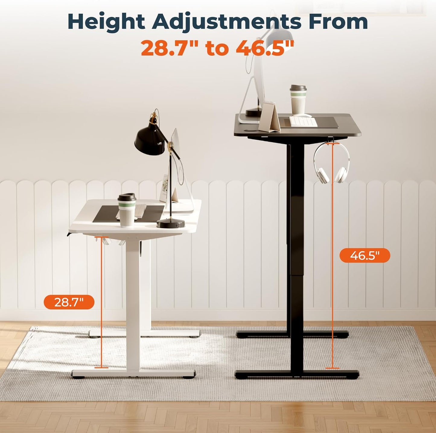 Adjustable Stand Up Desk Standing Desk, 47x24 Inches Home Office Desk with Memory Preset, Computer Workstation Sit Stand Desk Splice, White