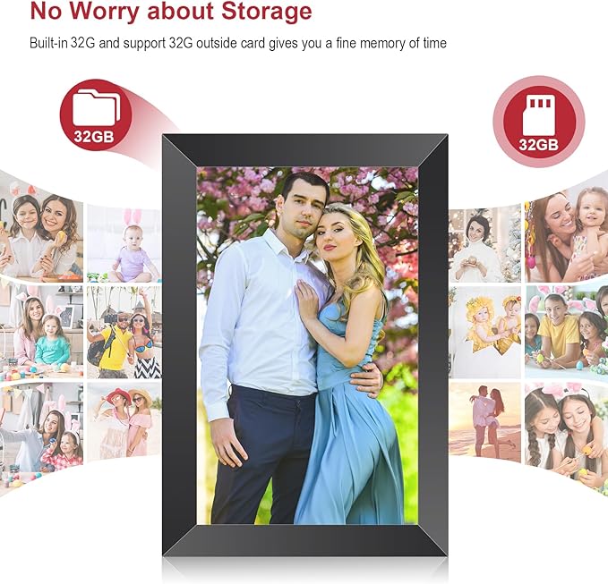Digital Picture Frame, 10.1" 1280x800 HD IPS Touch Screen Picture Frames with 32GB Memory, Smart Digital Photo Frame Warm Gifts for Mom, Quick & Easy Setup,Share Photos and Videos via Frameo App